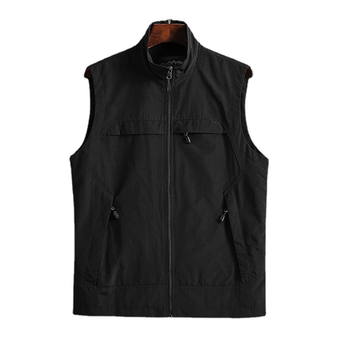 Men's Outdoor Casual Vest Polyester Stand Collar Multi Pockets Windproof Breathable Fishing Photography Classic Cargo Style