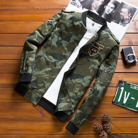 Heren Casual Camouflage Bomberjack Katoenmix Militaire Stijl Winddicht Rits Bovenkleding Lange Mouw Jas Jas Voor Dagelijks