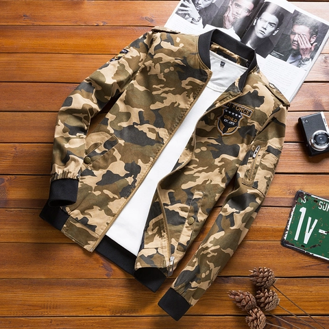 Heren Casual Camouflage Bomberjack Katoenmix Militaire Stijl Winddicht Rits Bovenkleding Lange Mouw Jas Jas Voor Dagelijks