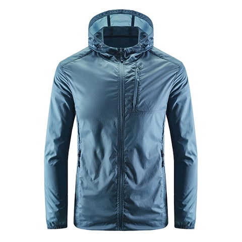 Chaqueta de Protección Solar Ligera para Hombre Mezcla de Nylon y Spandex Ultra Fina Transpirable con Capucha para Pesca