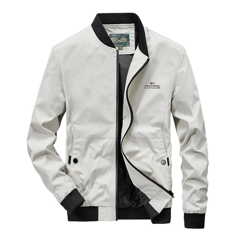 Chaqueta Bomber Casual para Hombre Resistente al Viento Poliéster Cremallera Ropa de Abrigo para Primavera Otoño Exterior Estilo Deportivo Ligero