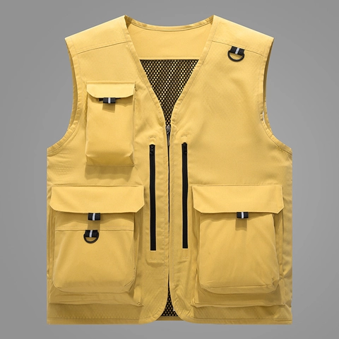 Chaleco de Pesca Casual de Bolsillo Múltiple para Hombre Ligero Transpirable Malla de Poliéster Fotografía Aire Libre