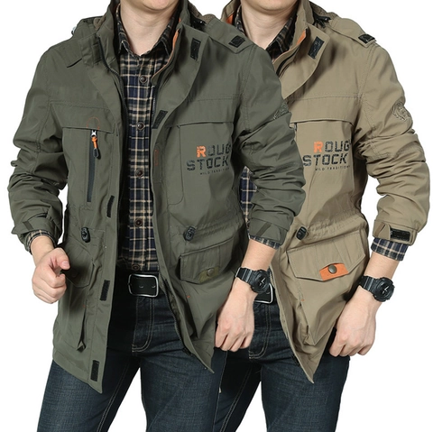 Veste à Capuche Outdoor pour Hommes Imperméable Coupe-vent Respirant Multi-poches Manteau Workwear Capuche Amovible