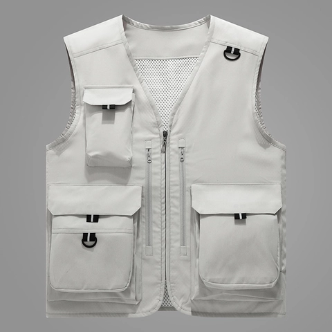 Chaleco de Pesca Casual de Bolsillo Múltiple para Hombre Ligero Transpirable Malla de Poliéster Fotografía Aire Libre
