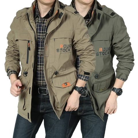 Veste à Capuche Outdoor pour Hommes Imperméable Coupe-vent Respirant Multi-poches Manteau Workwear Capuche Amovible