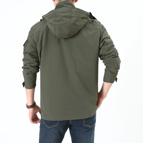 Men's Multi Pocket Cargo Jacket Windproof Tactical Military Style Outerwear Casual Stand Collar Outdoor Lightweight Windbreaker Jacket For Men