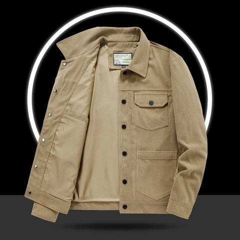 Veste en Velours Côtelé pour Homme Décontracté Vintage Workwear Revers Simple Boutonnage Manteau pour Printemps Automne Mode Homme