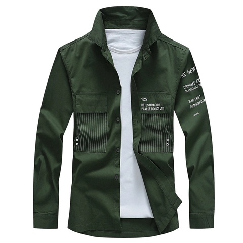 Herren Langarm Cargo Hemd 100 Prozent Baumwolle Atmungsaktiv Business Casual Workwear Revers Einfarbig Grafikdruck Taschen