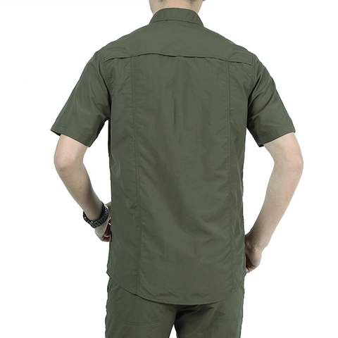 Camisa de Manga Corta de Secado Rápido para Hombre Casual Ropa de Trabajo Camisa Táctica con Bolsillos Tops de Senderismo