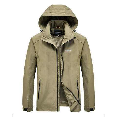 Men Casual Outdoor Hooded Jacket Windproof Waterproof Quick Dry Lightweight Coat For Hiking Fishing Camping Sportswear Top