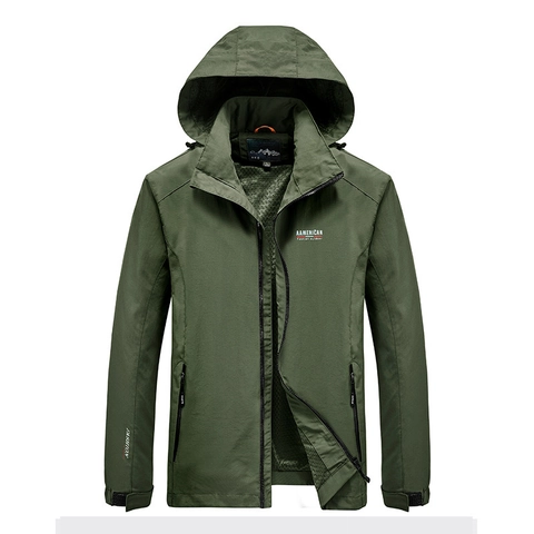 Men Casual Outdoor Hooded Jacket Windproof Waterproof Quick Dry Lightweight Coat For Hiking Fishing Camping Sportswear Top