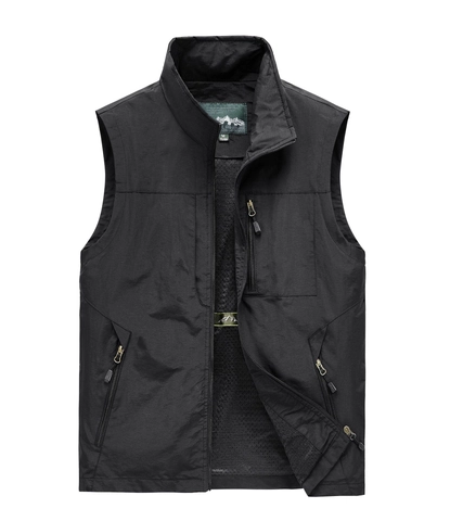 Men Outdoor Multi-Pocket Utility Fishing Vest Stand Collar Breathable Mesh Lining Water Repellent Casual Photography Waistcoat