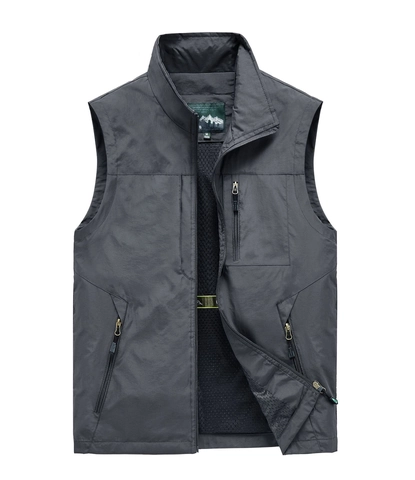 Chaleco de Exterior para Hombre Secado Rápido Multibolsillos Fotografía Pesca Chaleco Cuello Alto Impermeable Ligero Sin Mangas Chaqueta