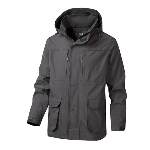 Chaqueta de Trabajo al Aire Libre para Hombre Capucha Desmontable Cortavientos Ajuste Holgado Múltiples Bolsillos Informal Deportivo