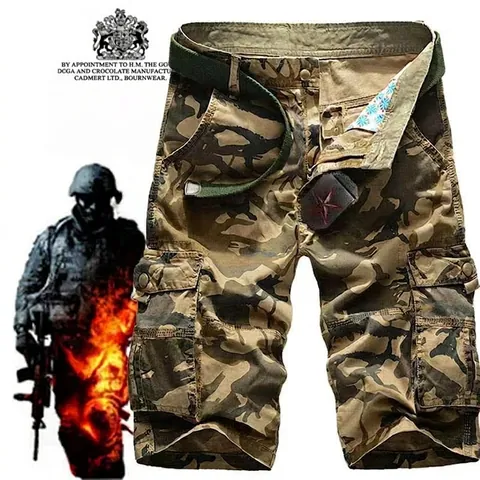 Pantaloncini Cargo Mimetici da Uomo Estivi Multitasche in Cotone Stile Militare Pantaloni Tattici Con Cintura Cachi Verde Militare