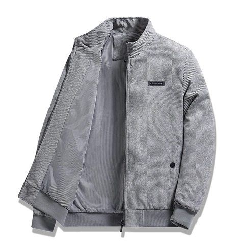 Chaqueta de Pana para Hombre Cuello Alto Moda Casual Cremallera Ropa de Abrigo Ajustada Caballero de Negocios a Prueba de Viento Abrigo Cálido de Primavera Otoño