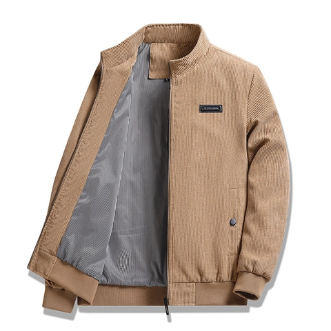 Chaqueta de Pana para Hombre Cuello Alto Moda Casual Cremallera Ropa de Abrigo Ajustada Caballero de Negocios a Prueba de Viento Abrigo Cálido de Primavera Otoño