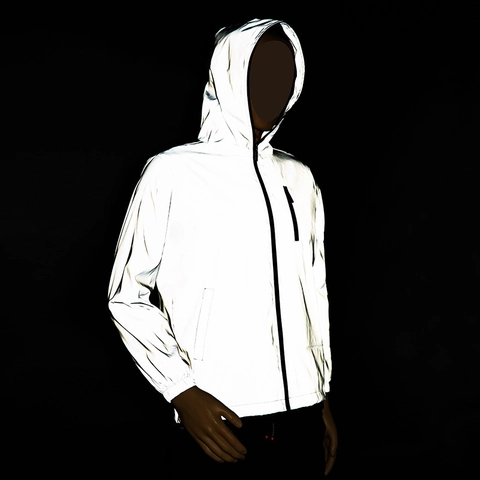 Men's Reflective Hooded Windbreaker Jacket Lightweight Windproof Zipper Outerwear Loose Fit Night Safety Streetwear Fashion Coat For Adult