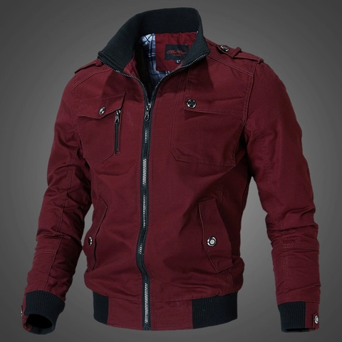 Giacca Cargo da Uomo in Cotone Lavato Casual Collo alla Coreana Multitasche Stile Militare Giacca a Vento Cappotto Bomber Pilota
