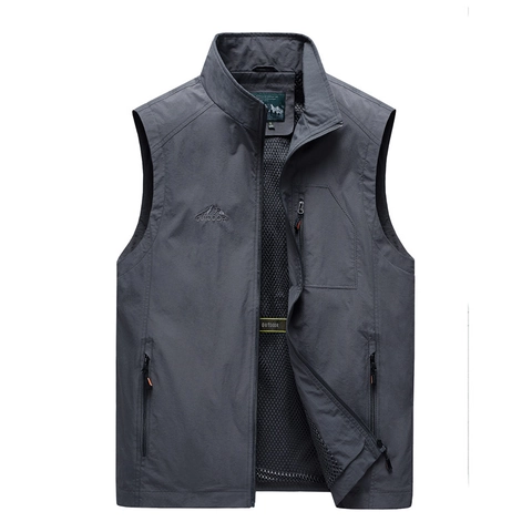 Heren Staande Kraag Outdoor Vis Hesje Sneldrogend Meerdere Zakken Mesh Voering Casual Mouwloos Jack Voor Heren Wandelen