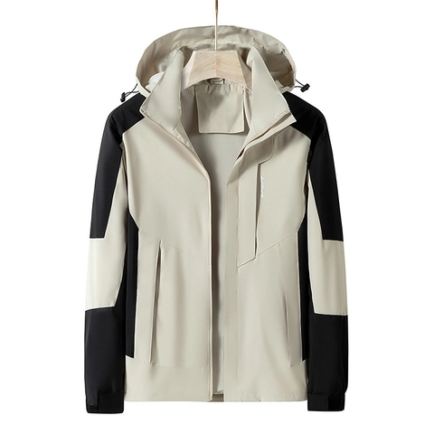 Men Outdoor Hooded Jacket Waterproof Windproof Color Block Windbreaker Lightweight Casual Sport Coat For Spring Autumn