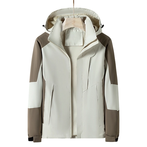 Men Outdoor Hooded Jacket Waterproof Windproof Color Block Windbreaker Lightweight Casual Sport Coat For Spring Autumn