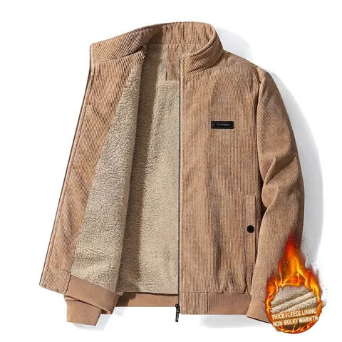 Giacca di Velluto a Coste Invernale da Uomo Collo in Piedi Foderata in Sherpa Calda Fleece Outwear Retro Casual Cappotto Spesso per Uomini