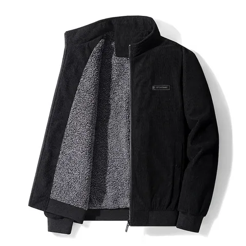 Giacca di Velluto a Coste Invernale da Uomo Collo in Piedi Foderata in Sherpa Calda Fleece Outwear Retro Casual Cappotto Spesso per Uomini