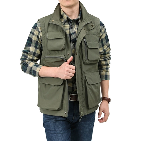Gilet Outdoor Multi-Tasche Uomo Impermeabile Asciugatura Rapida Nylon Utility Fotografia Pesca Gilet Leggero Casual