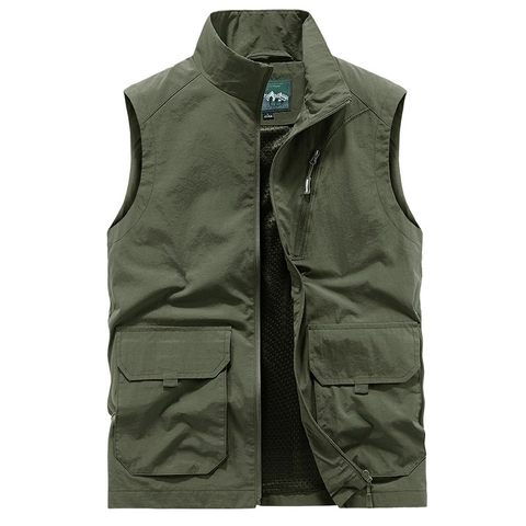 Gilet da Lavoro All'aperto da Uomo Multitasche Antivento Colletto in Piedi Gilet a Rete per Fotografia di Pesca Gilet Funzionale