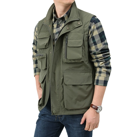 Gilet Outdoor Multi-Tasche Uomo Impermeabile Asciugatura Rapida Nylon Utility Fotografia Pesca Gilet Leggero Casual