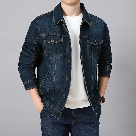 Herren Casual Jeansjacke Baumwollmischung Rückenstickerei Gewaschener Trucker Mantel Umlegekragen Lose Passform Oberbekleidung Für Herren