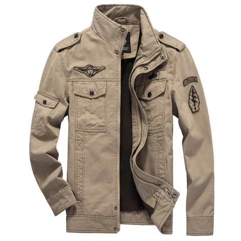 Chaqueta Cargo Militar para Hombre Algodón Cuello Alto Múltiples Bolsillos Chaqueta Táctica de Trabajo Abrigo Negro Caqui Verde Militar