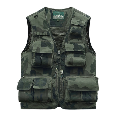 Gilet de Camouflage Multi-Poches Extérieur pour Hommes Respirant Vêtement de Travail Tactique Gilet Avec Doublure en Maille Dos Amovible pour Pêche Photographie