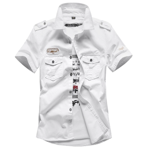 Camicia da Uomo a Maniche Corte in Stile Militare Puro Cotone Traspirante Cargo Workwear Abbottonata Con Tasche sul Petto Taglie Forti Casual