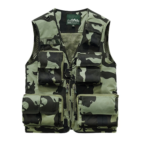 Gilet de Camouflage Multi-Poches Extérieur pour Hommes Respirant Vêtement de Travail Tactique Gilet Avec Doublure en Maille Dos Amovible pour Pêche Photographie