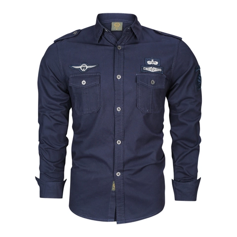 Camisa de Trabajo Táctica de Manga Larga para Hombre Mezcla de Algodón Estilo Militar Top Casual Exterior Con Bolsillos Charreteras Insignias Bordadas Tallas Grandes