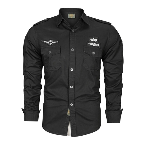 Camisa de Trabajo Táctica de Manga Larga para Hombre Mezcla de Algodón Estilo Militar Top Casual Exterior Con Bolsillos Charreteras Insignias Bordadas Tallas Grandes
