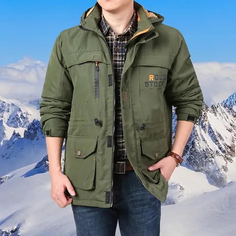 Giacca Imbottita Invernale da Uomo Foderata in Pile di Lana di Agnello Parka Cargo con Cappuccio Antivento Caldo Cappotto Casual