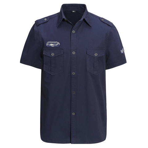 Herren Militär Kurzarm Cargo Hemd 100% Baumwolle Arbeitshose Mit Hubschrauber Patches Epauletten Button Down Casual Top