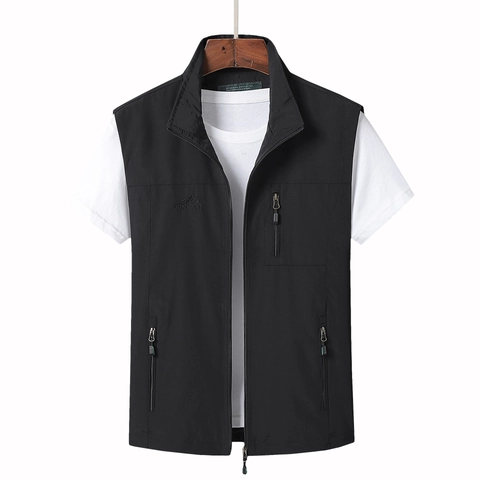 Men Outdoor Cargo Vest Lightweight Breathable Mesh Lining Multi Pocket Stand Collar Zipper Waistcoat Fishing Photography Workwear