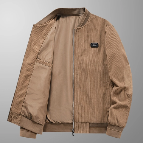 Giacca Bomber da Uomo in Velluto a Coste Vintage Casual Capispalla con Cerniera per Primavera Autunno Uomo Vestibilità Ampia