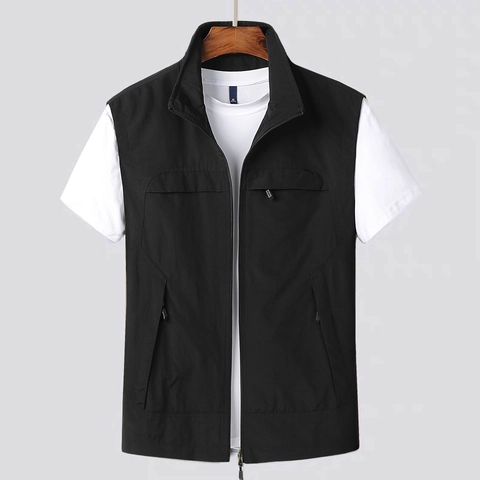 Men Multi Pocket Utility Vest Outdoor Quick Dry Breathable Fishing Photography Jacket Stand Collar Sleeveless Waistcoat For Men Casual Top