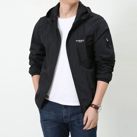 Men's Hooded Sun Protection Jacket Polyester Breathable Windbreaker Outdoor Lightweight Thin Sportswear Casual Coat