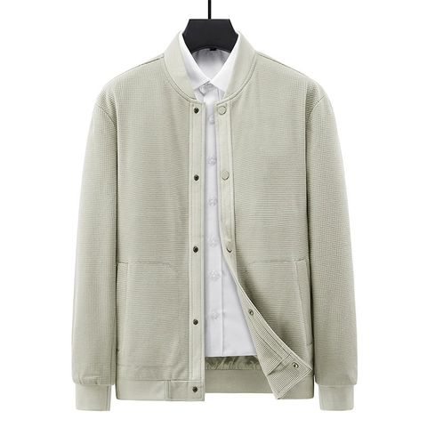 Veste Décontractée à Texture Gaufre pour Hommes Respirant Bombardier Avec Boutons Pression Vêtements Business Homme Automne Printemps Veste Légère