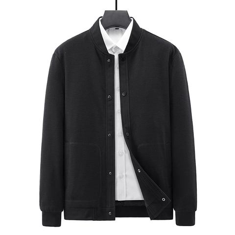 Veste Décontractée à Texture Gaufre pour Hommes Respirant Bombardier Avec Boutons Pression Vêtements Business Homme Automne Printemps Veste Légère