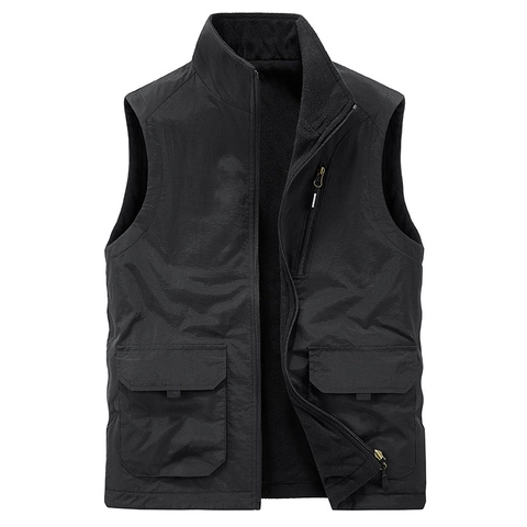 Chaleco Táctico para Hombre Multibolsillos de Nylon Resistente al Viento Forro de Vellón Polar Cuello Alto Chaleco de Pesca Fotografía