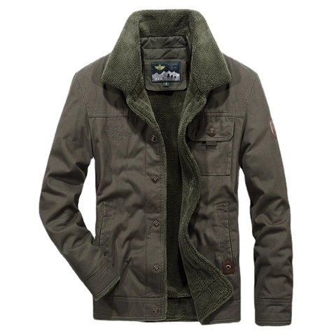 Men's Winter Cotton Padded Jacket With Sherpa Fleece Lining Heavyweight Warm Outdoor Workwear Cargo Coat For Men