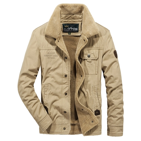Men's Winter Cotton Padded Jacket With Sherpa Fleece Lining Heavyweight Warm Outdoor Workwear Cargo Coat For Men