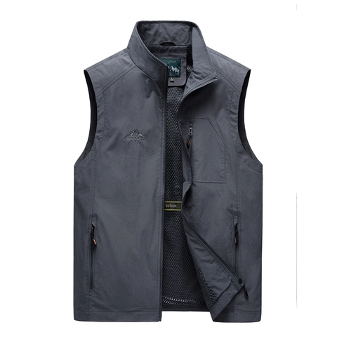 Herren Outdoor Weste Mit Vielen Taschen Stehkragen Angeln Fotografie Weste Atmungsaktiv Netzfutter Nylon Ärmellose Jacke